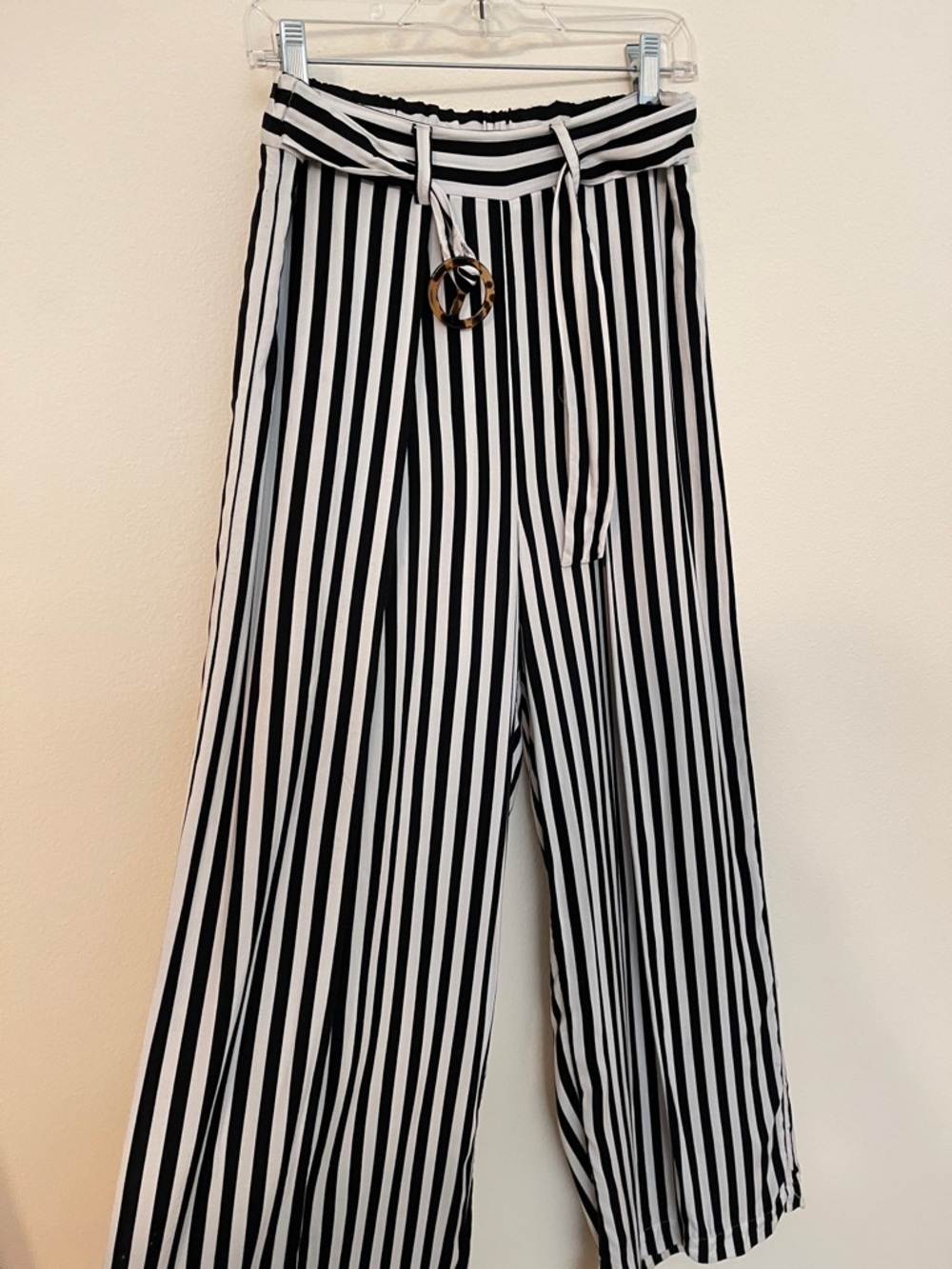 Monki Black & White Vertical Stripe Wide Leg Pants